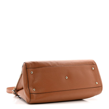 Calfskin Large Label Tote Brown