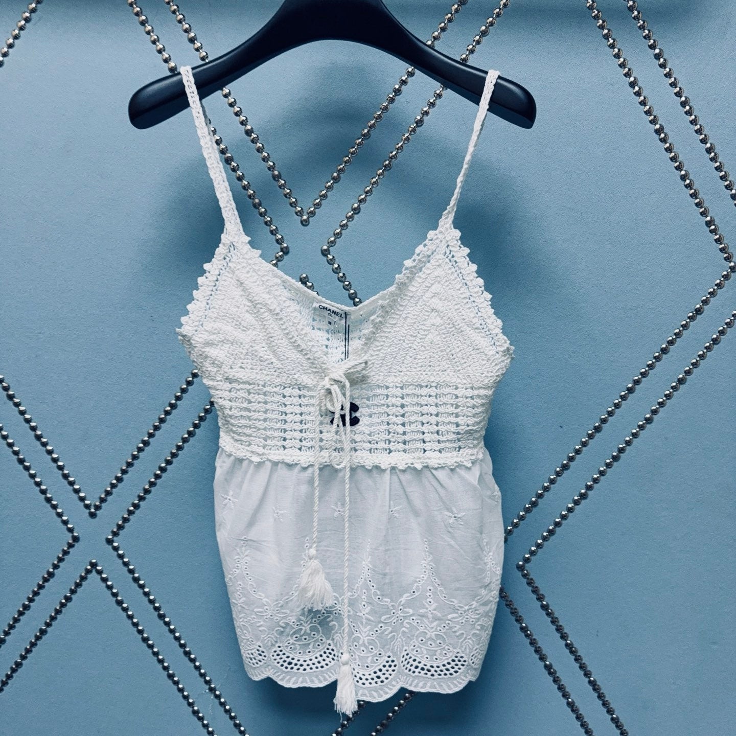 CC Crochet Peplum Mini Tank White Nitrile Cotton 351393