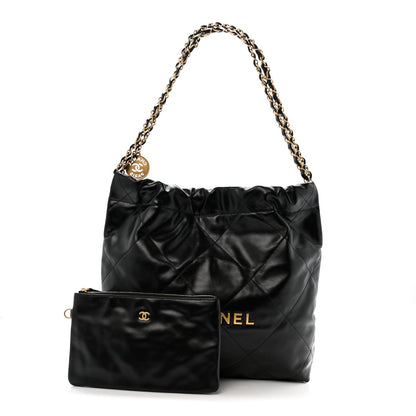 Shiny Calfskin Quilted Small Chanel 22 Black