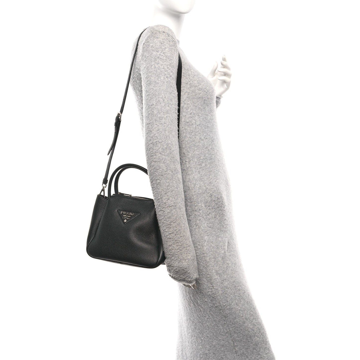 Vitello Daino Soft Mini Zippered Top Handle Bag Black