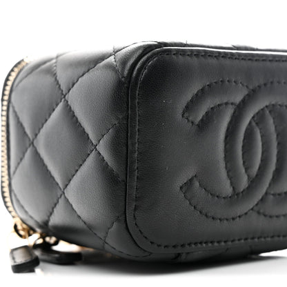 Lambskin Quilted Mini Vanity Case With Chain Black