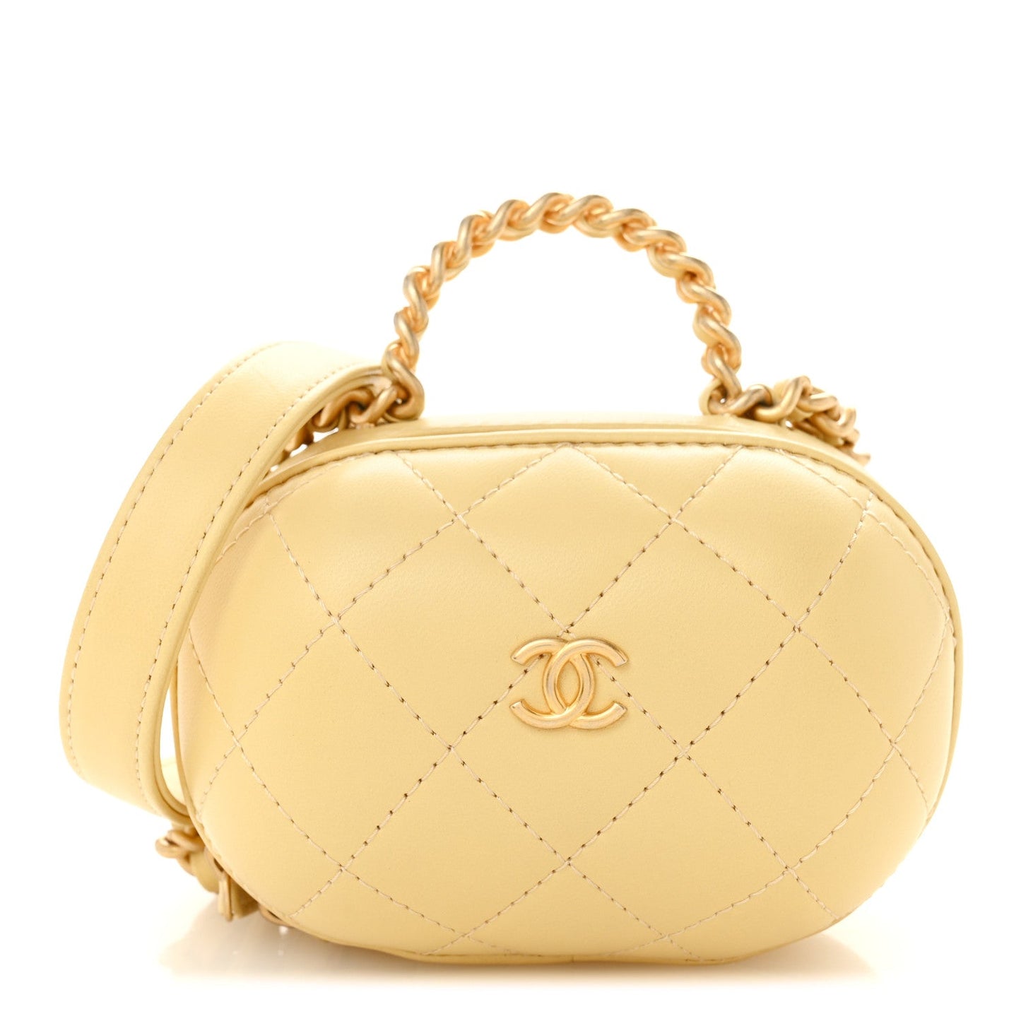 Lambskin Quilted CC Bubble Vanity Case With Chain Light Yellow