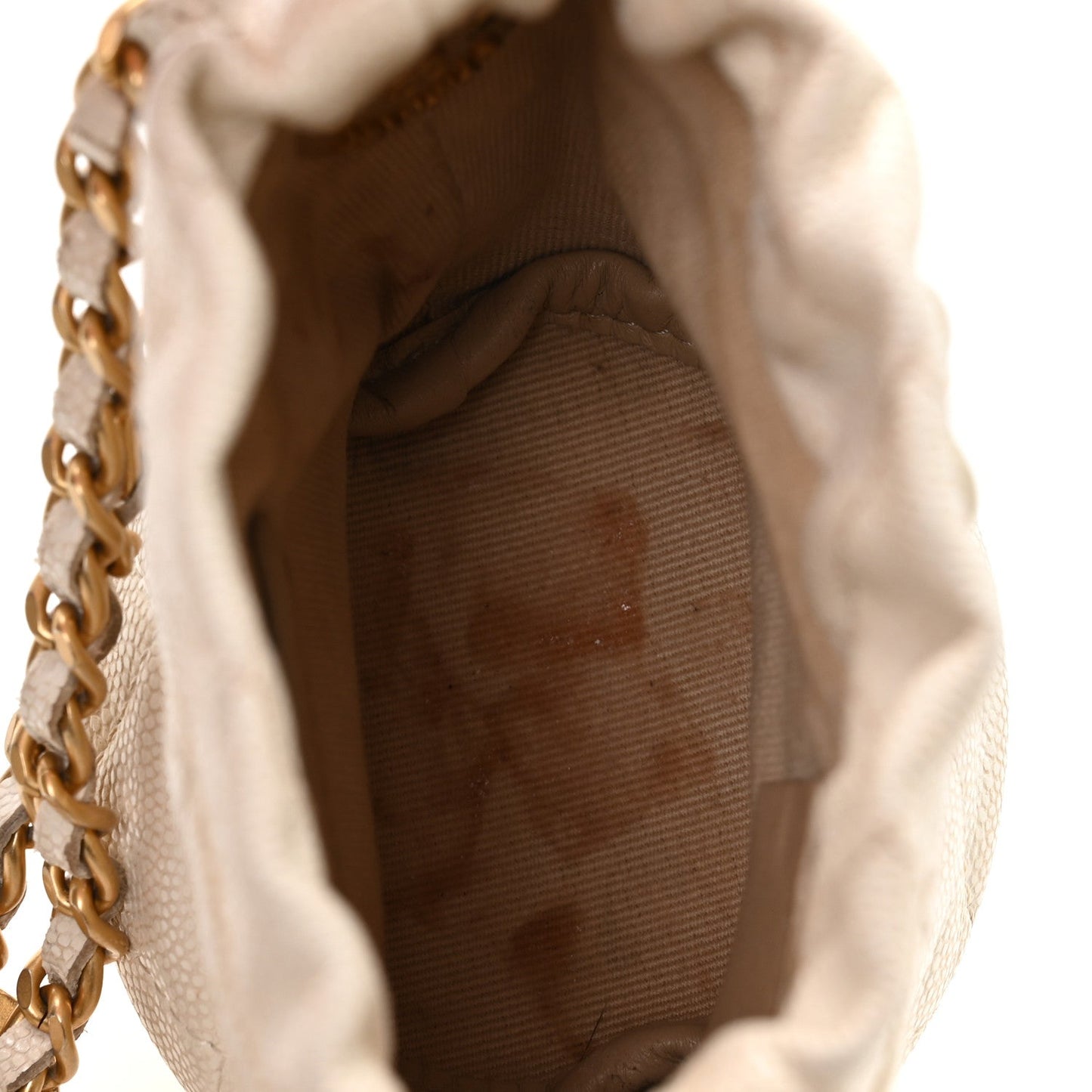 Caviar Quilted Twist Your Buttons Mini Bucket Bag White
