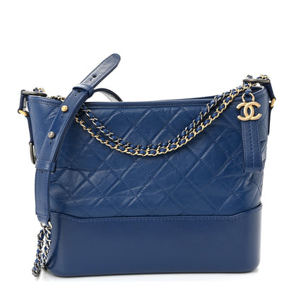 Patent Goatskin Quilted Medium Gabrielle Hobo Blue
