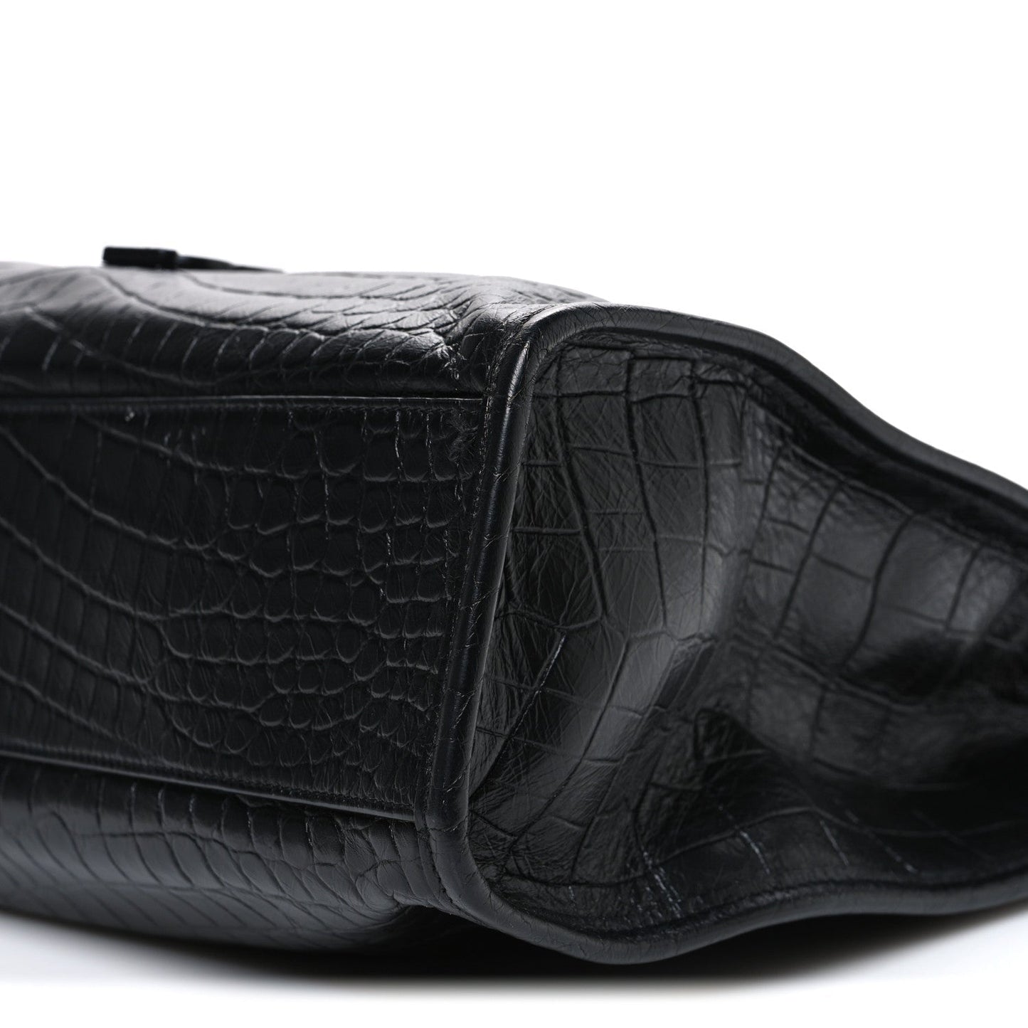 Calfskin Crocodile Embossed Monogram Medium Niki Shopping Bag Black