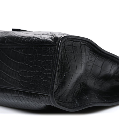 Calfskin Crocodile Embossed Monogram Medium Niki Shopping Bag Black