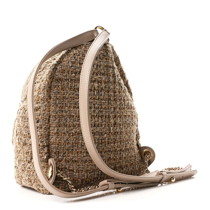 Tweed Front Pocket Backpack Beige