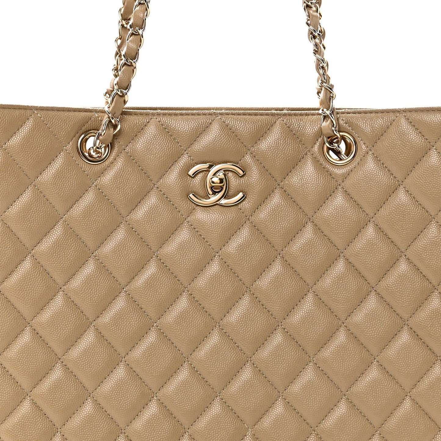 Caviar Quilted Large Shopping Tote Dark Beige
