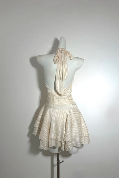 formaldressy--Ruffled Fashion Halter Neck Backless Low Waist Vacation Short Chiffon Homecoming Dress Birthday Party Dress gh5475