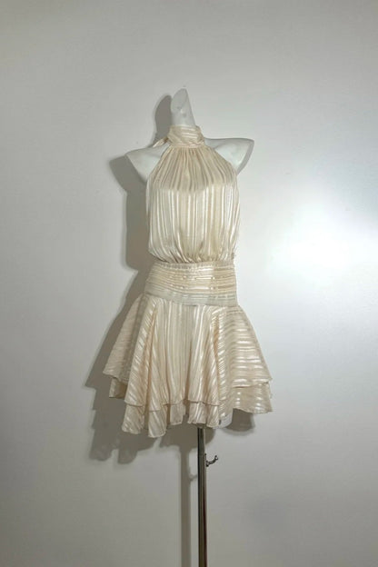formaldressy--Ruffled Fashion Halter Neck Backless Low Waist Vacation Short Chiffon Homecoming Dress Birthday Party Dress gh5475