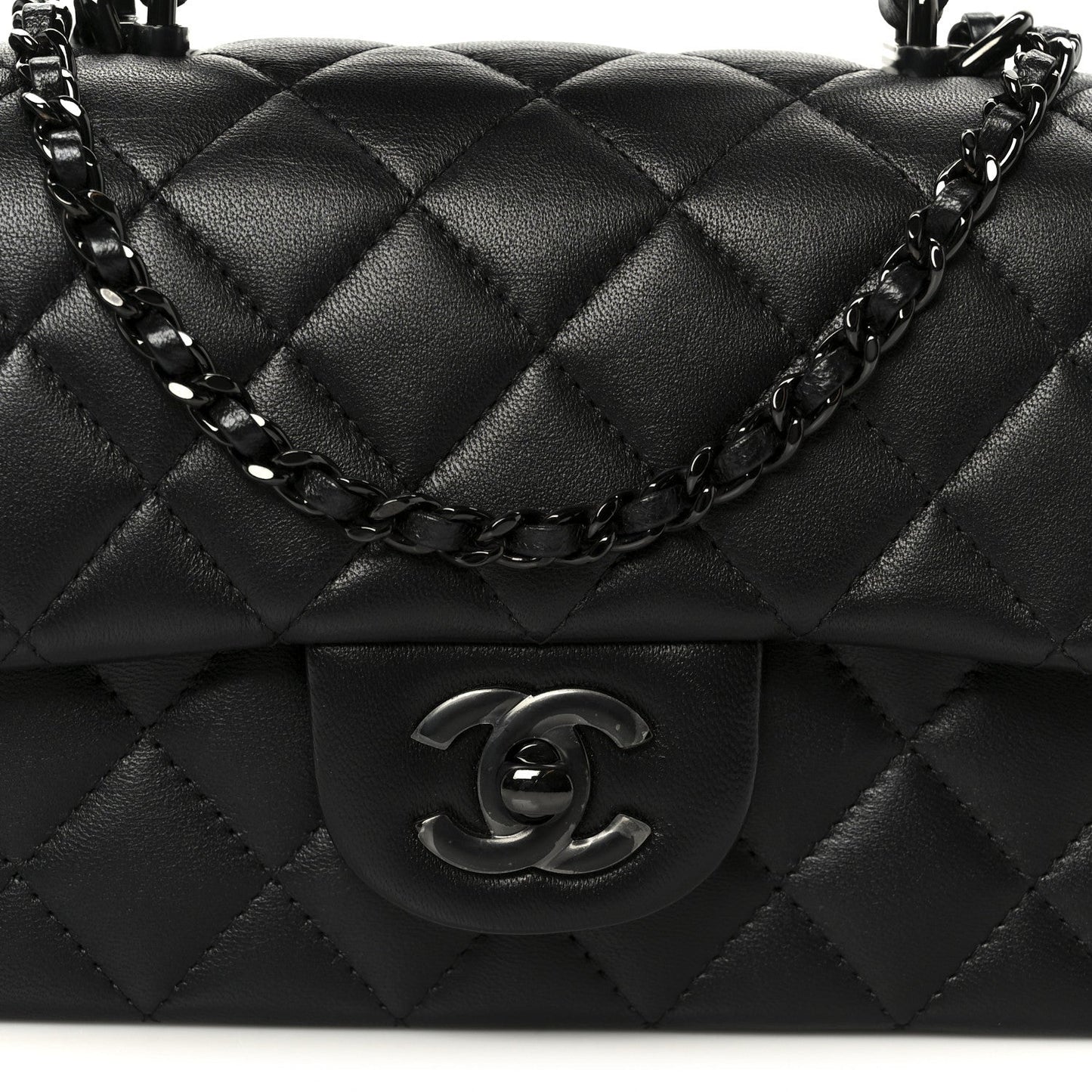 Lambskin Quilted Mini Top Handle Rectangular Flap So Black