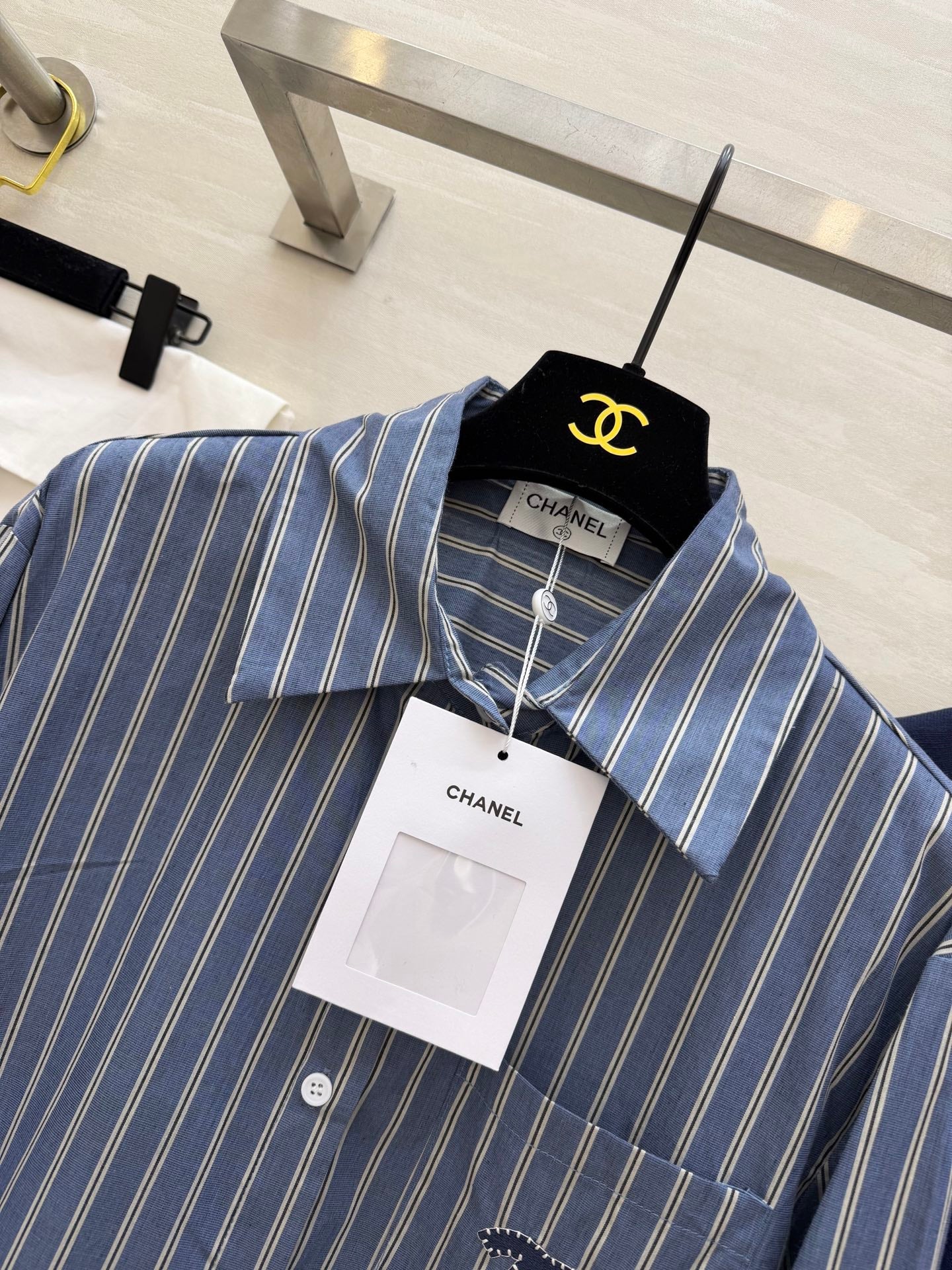 CC Striped Shirt & Knitted Shawl Blue White Cotton 344723