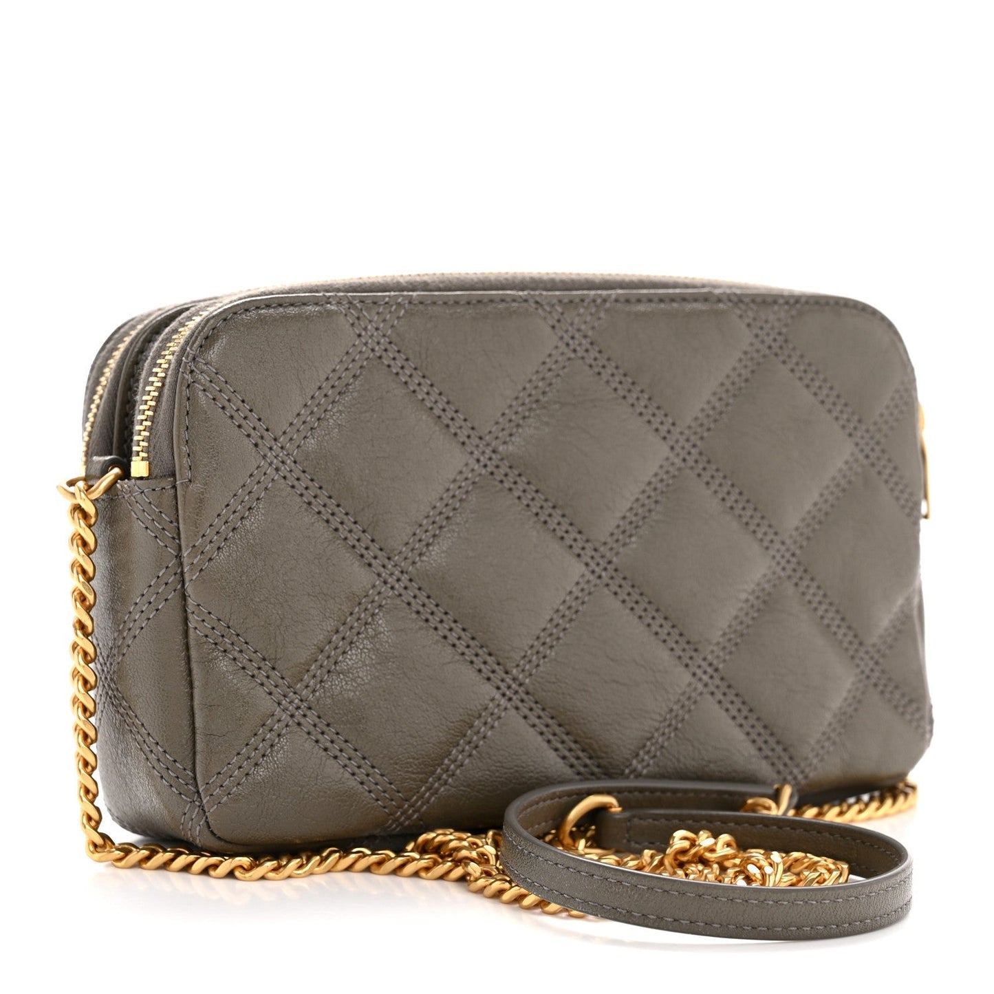 Grained Lambskin Quilted Mini Becky Double Zip Bag Taupe