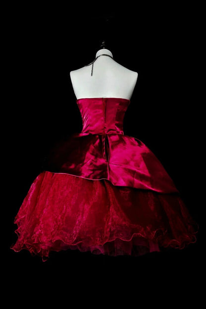 formaldressy-Red short birthday dress, tulle back-to-school dress gh6140