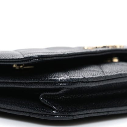 Shiny Caviar Enamel Quilted CC Wallet On Chain WOC Black