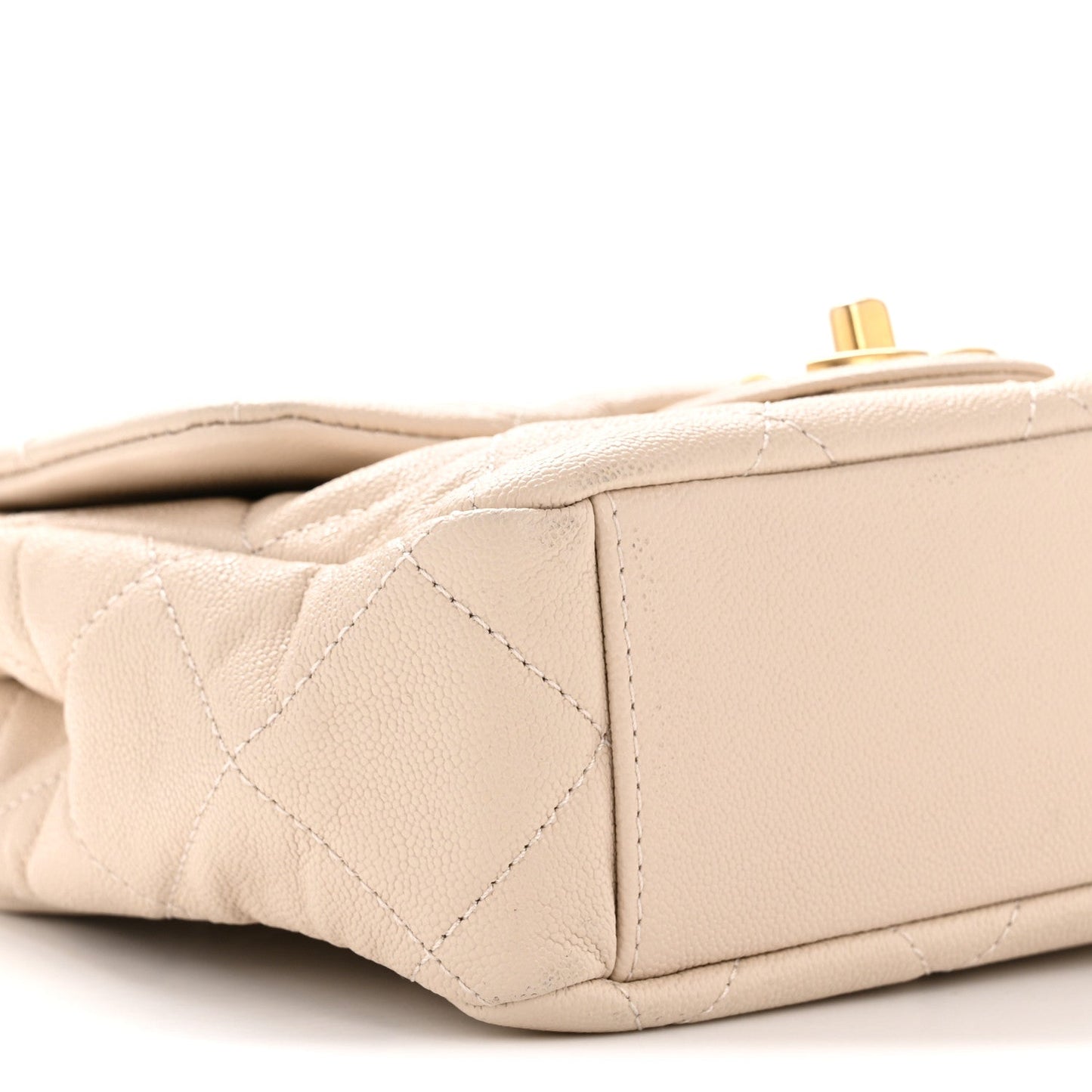 Shiny Caviar Quilted Mini Top Handle Flap Ecru