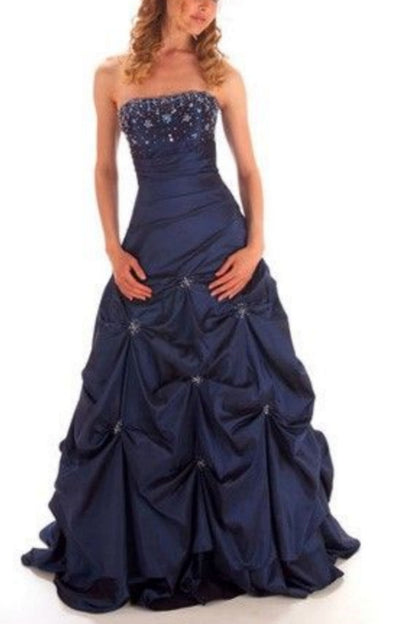 formaldressy-Elegant Navy Blue Strapless Ball Gown with Beaded Bodice and Ruched Embellished gh5814