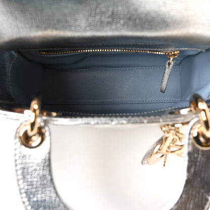 Metallic Grained Calfskin Cannage Mini Lady Dior Silver