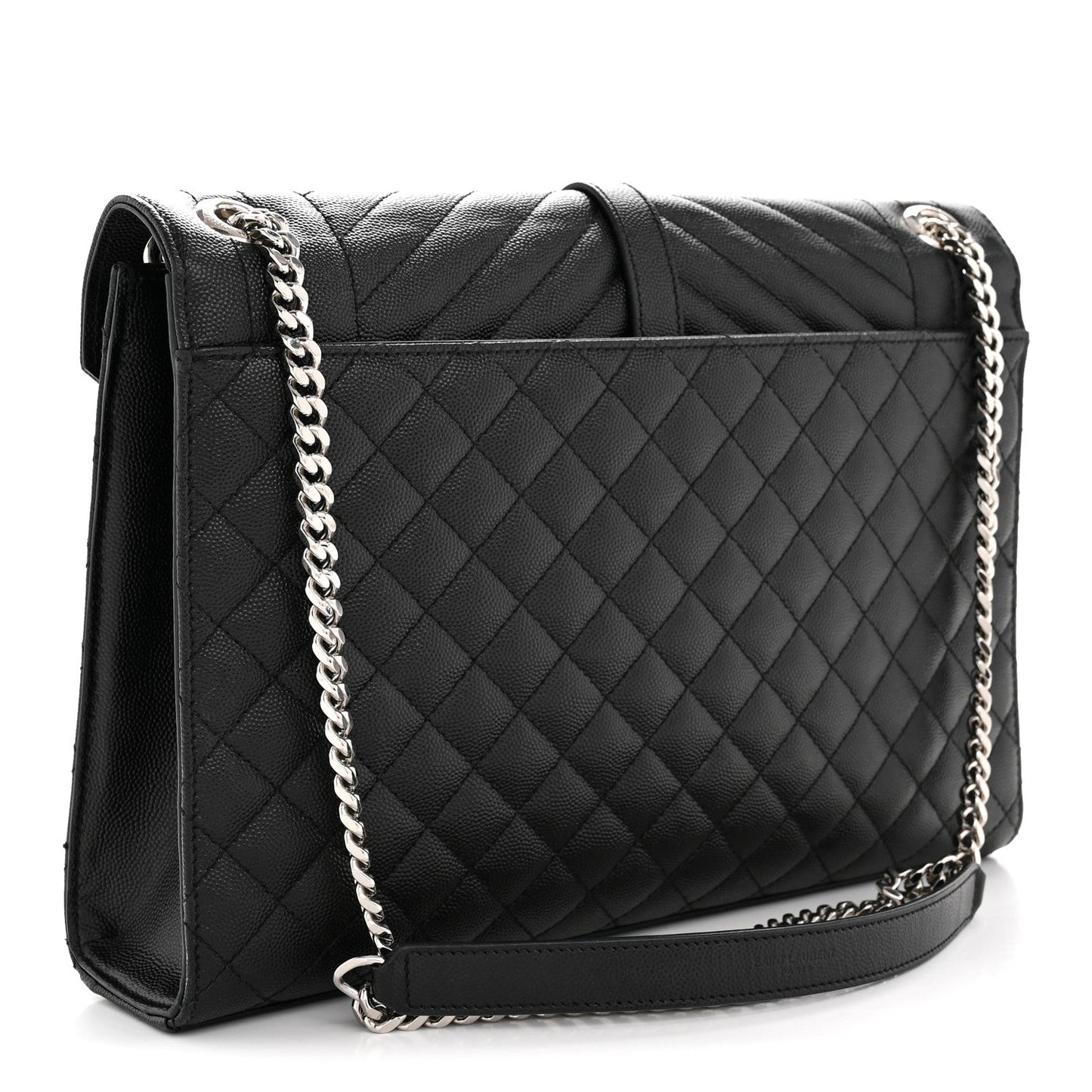 Grain De Poudre Textured Mixed Matelasse Large Triquilt Monogram Satchel Black