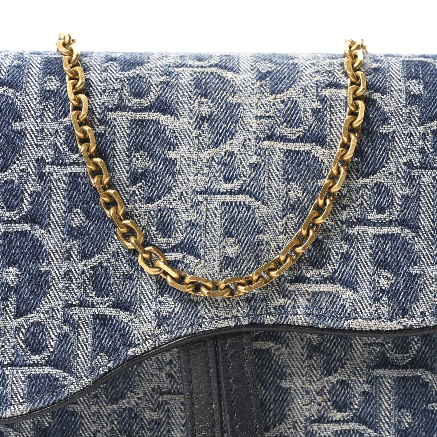 Oblique Denim Saddle Chain Long Wallet Blue