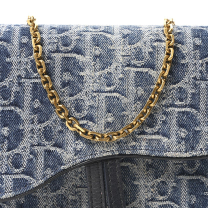 Oblique Denim Saddle Chain Long Wallet Blue