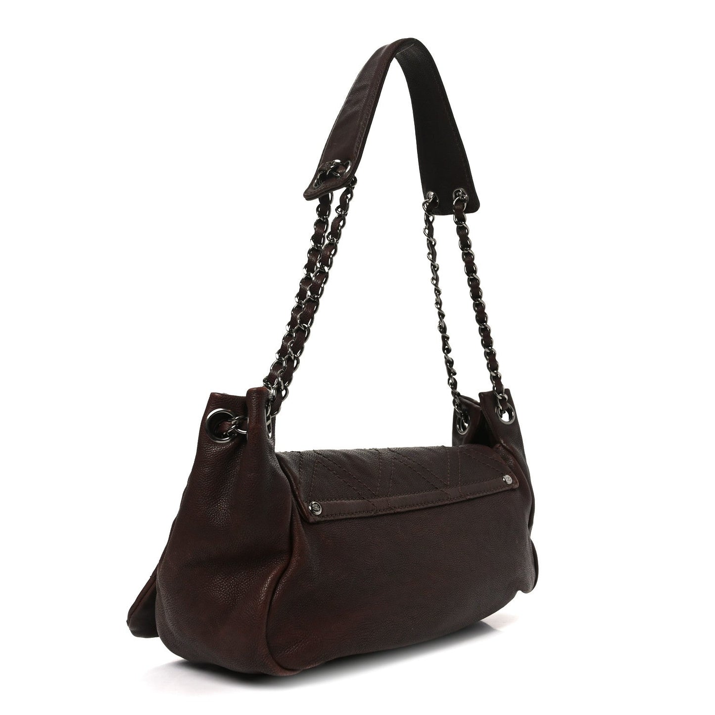 Calfskin Diamond Stitch Accordion Flap Brown