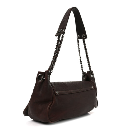 Calfskin Diamond Stitch Accordion Flap Brown
