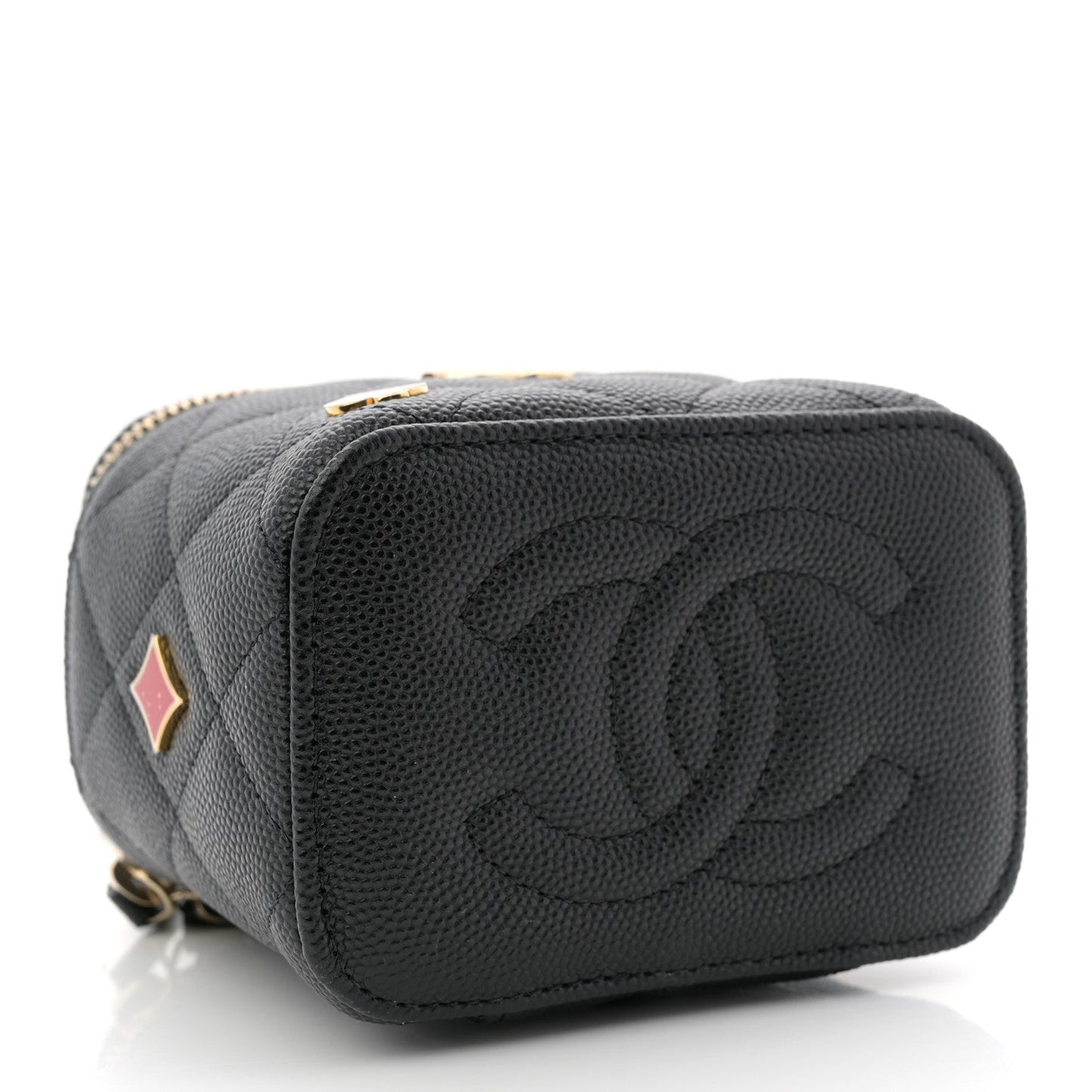 Caviar Quilted Enamel Coco Casino Mini Vanity Case With Chain Black