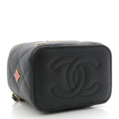 Caviar Quilted Enamel Coco Casino Mini Vanity Case With Chain Black