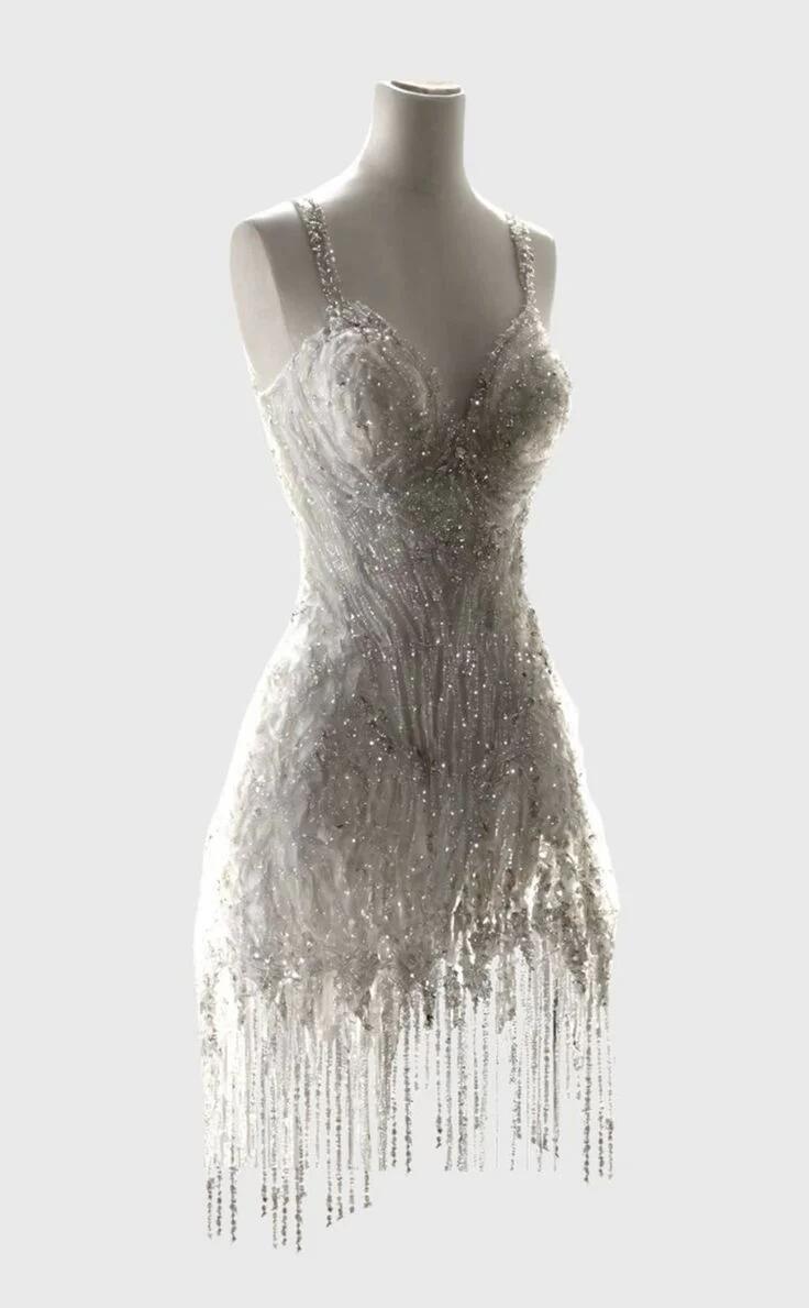 formaldressy-New White Luxury Sweet Short Beaded Homecoming Dress Birthday Party Dress gh5193