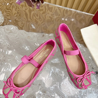 Ballerina In Toile Iconographe 20mm In Lotus Pink Mix Grey Brown Cotton Canvas And Lambskin 102828