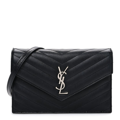 Grain De Poudre Matelasse Chevron Monogram Chain Wallet Black