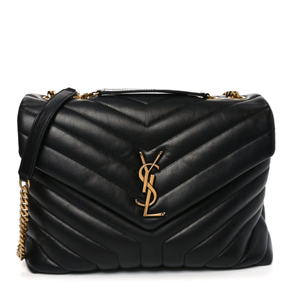 Calfskin Y Quilted Monogram Medium Loulou Chain Satchel Black