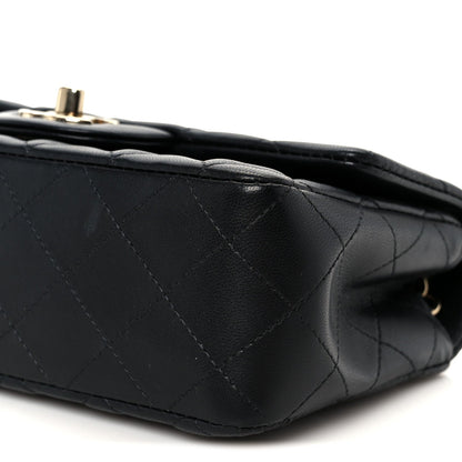 Lambskin Quilted Mini Rectangular Flap Black