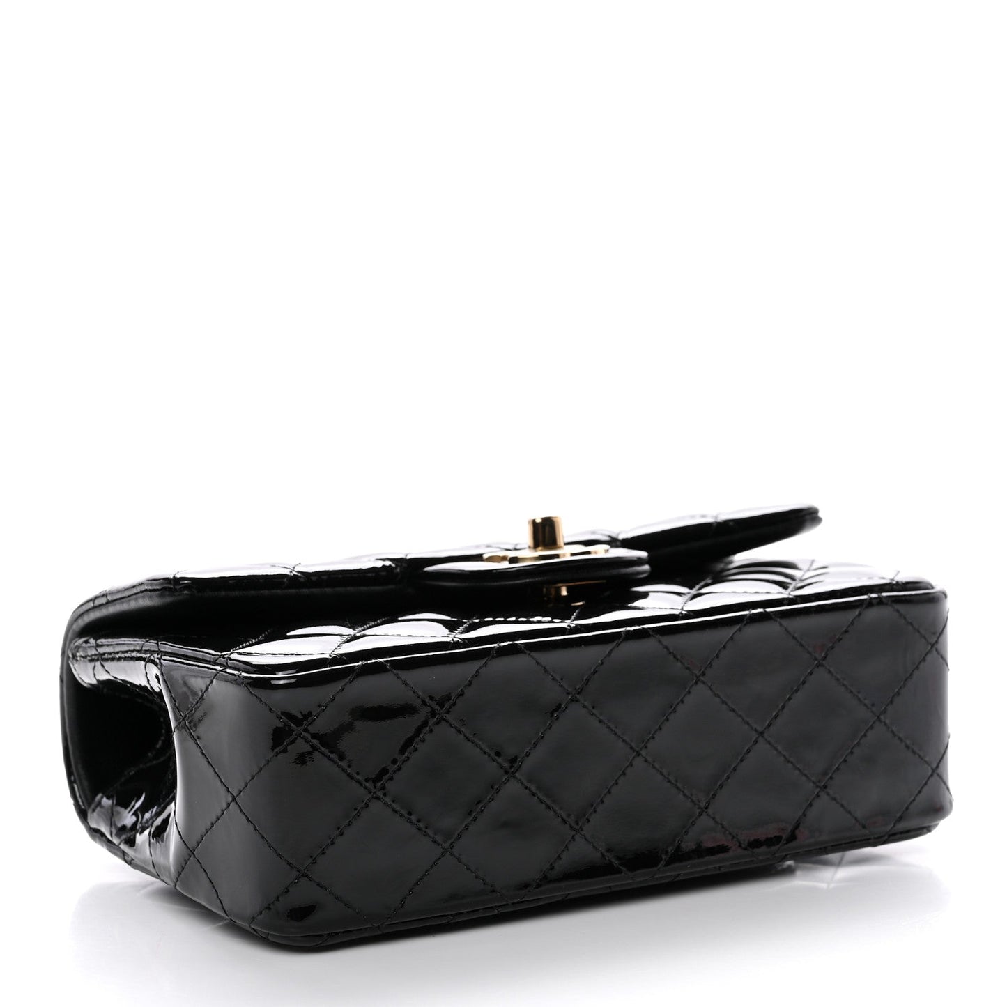 Patent Quilted Mini Top Handle Rectangular Flap Black