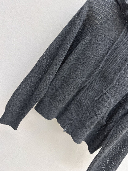 DIOR 25S HOODED KNIT CARDIGAN WITH CUTOUT DESIGN 616