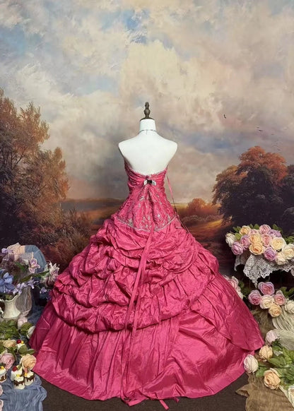 formaldressy-Pink Delicate Floral Long Satin Formal Ball Gown gh6288