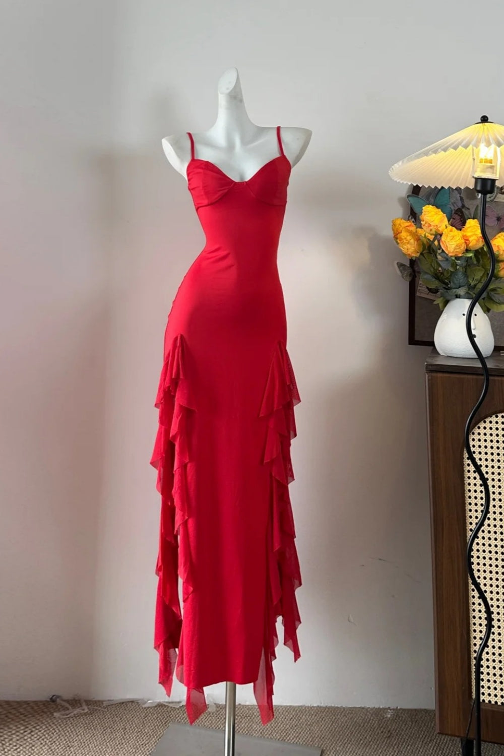 formaldressy-Fashion Slim - Fitting Spaghetti - Strap Ruffled Prom Dress girl dress gh5845