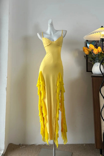 formaldressy-Fashion Slim - Fitting Spaghetti - Strap Ruffled Prom Dress girl dress gh5845