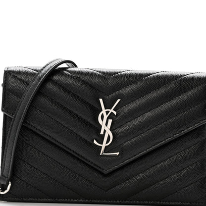 Grain De Poudre Matelasse Chevron Monogram Envelope Chain Wallet Black
