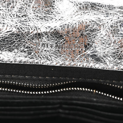 Metallized Arena Calfskin MIni Monaco Chain Shoulder Bag Silver
