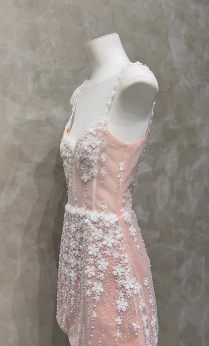 Exquisite White A Line Spaghetti Strap Beaded Sequin Tulle Short Homecoming Dress SH4785