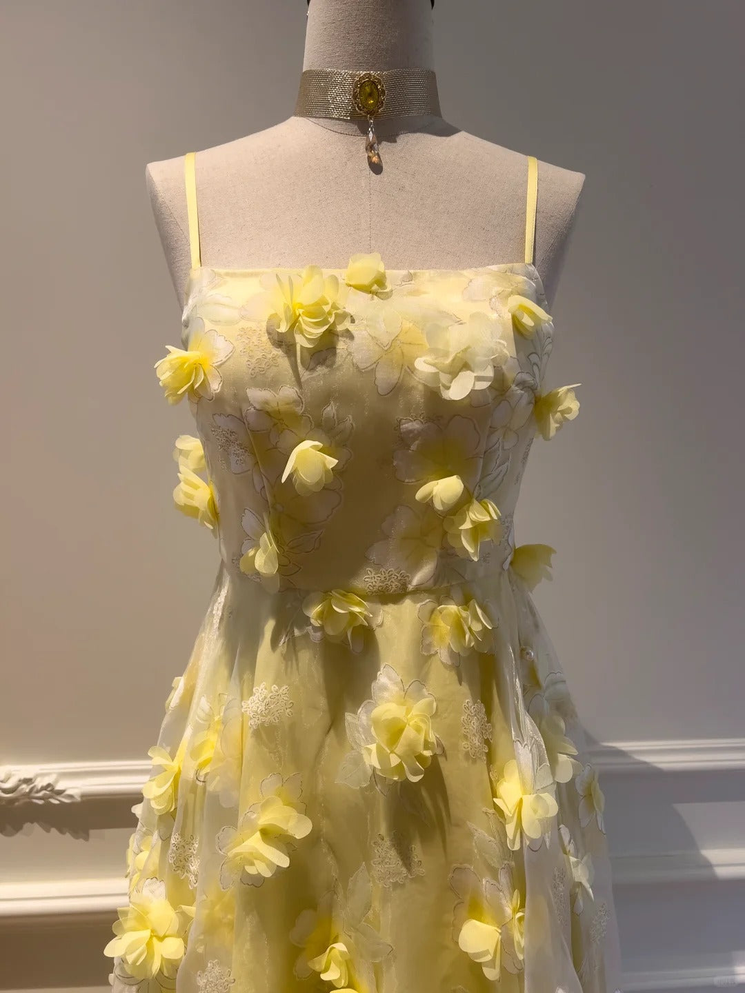 formaldressy--Yellow floral long chiffon prom dress gh5579