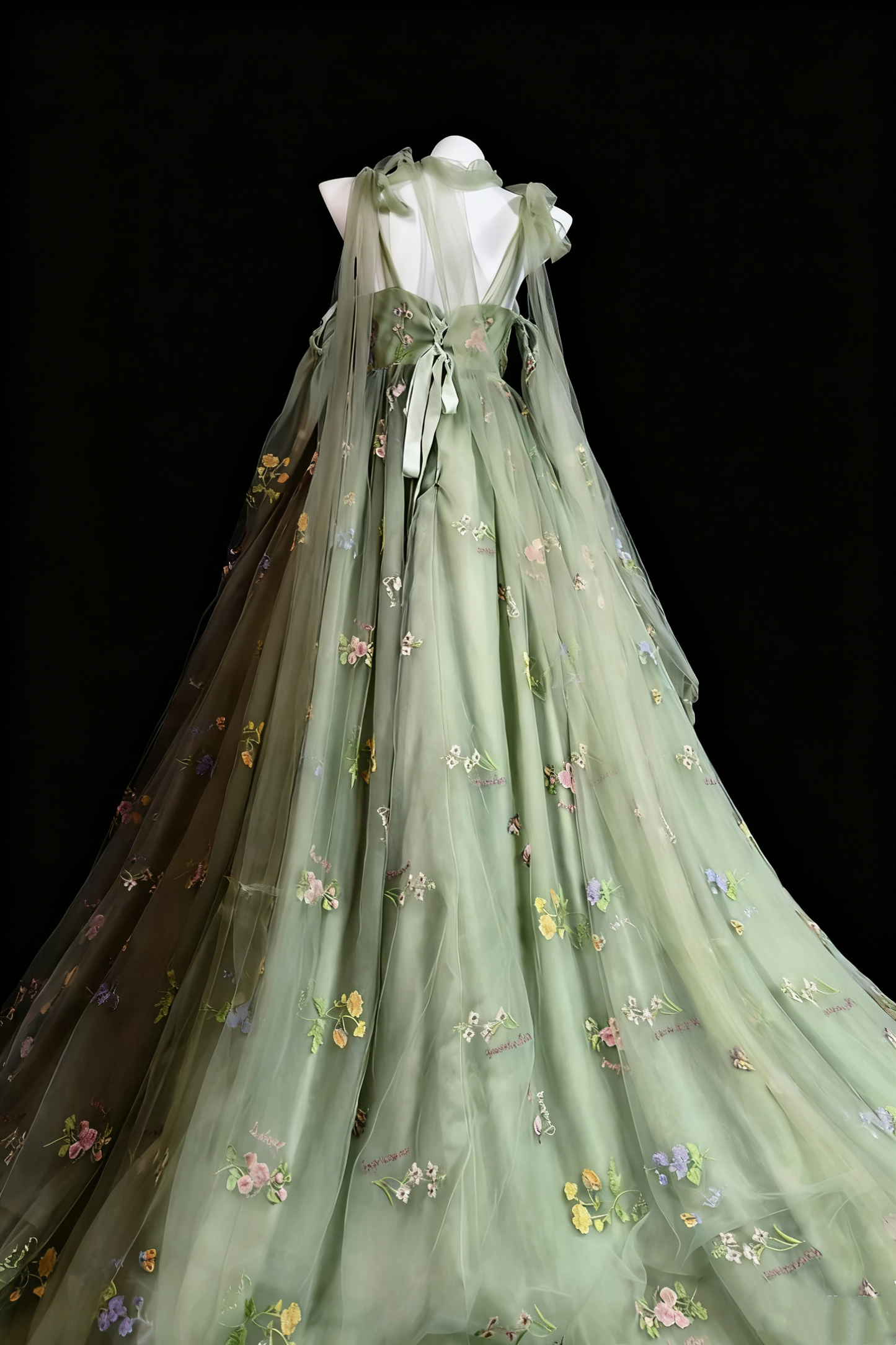 formaldressy-Green Delicate Floral Tulle Ball Gown gh6285