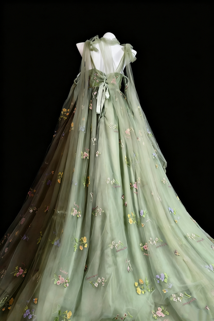 formaldressy-Green Delicate Floral Tulle Ball Gown gh6285