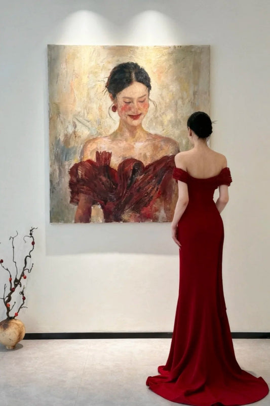 formaldressy- Red Off-The-Shoulder Bodycon Satin Floor-Length Ball Gown Prom Dress gh5963