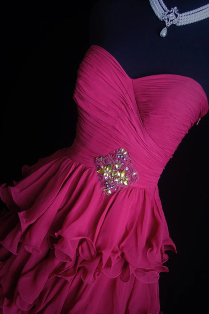 formaldressy-Fuchsia Chiffon Sleeveless Floor-Length Tiered Ruffled Evening Gown gh6304