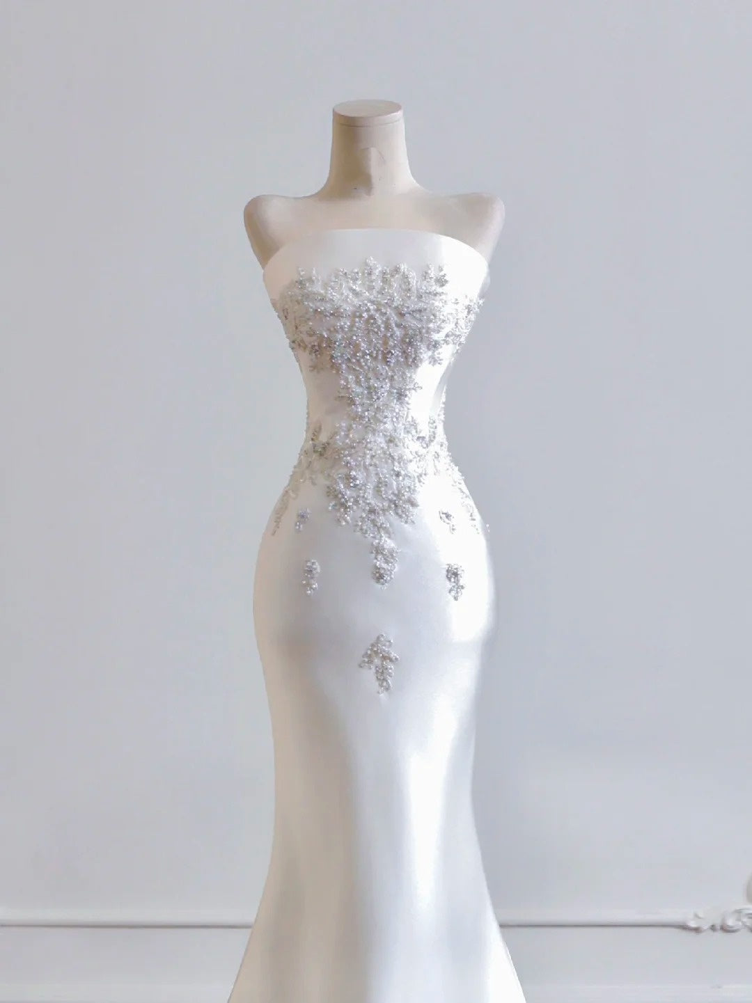 formaldressy--White exquisite beaded long satin prom wedding dress gh5483