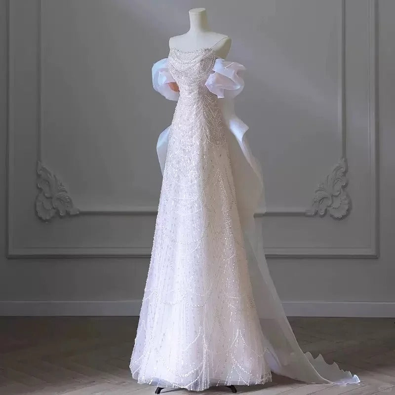 formaldressy-Pink gorgeous sparkling pearl pearl embellishment long tulle and floor formal ball dress gh5315