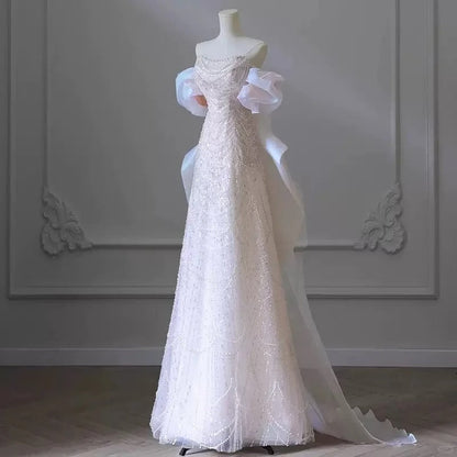 formaldressy-Pink gorgeous sparkling pearl pearl embellishment long tulle and floor formal ball dress gh5315